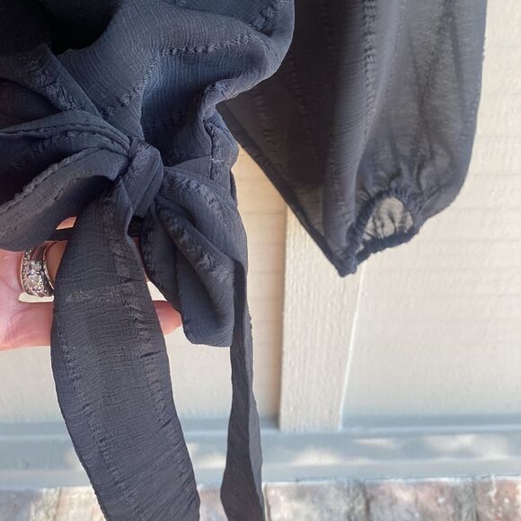 NWT - BCBGeneration Long Ballon Sleeve Wrap Style Sheer Crop Blouse Size: M - Picture 10 of 15